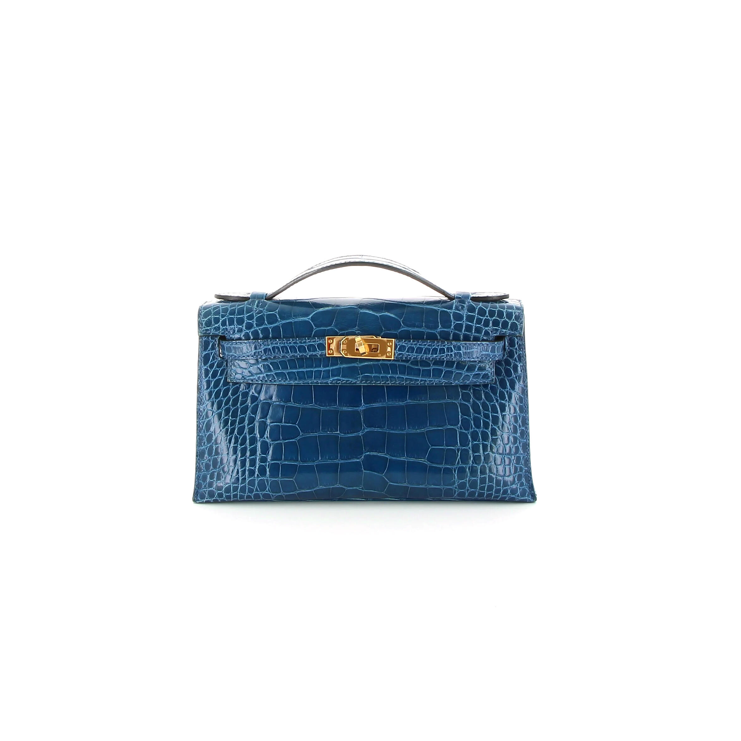 H**me5 master kelly pochette bleu mykonos alligator gold hardware (22*14*7cm)